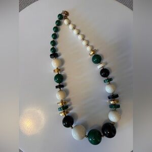Green, Black and White Beaded Kate Spade Necklace with Gold Accents